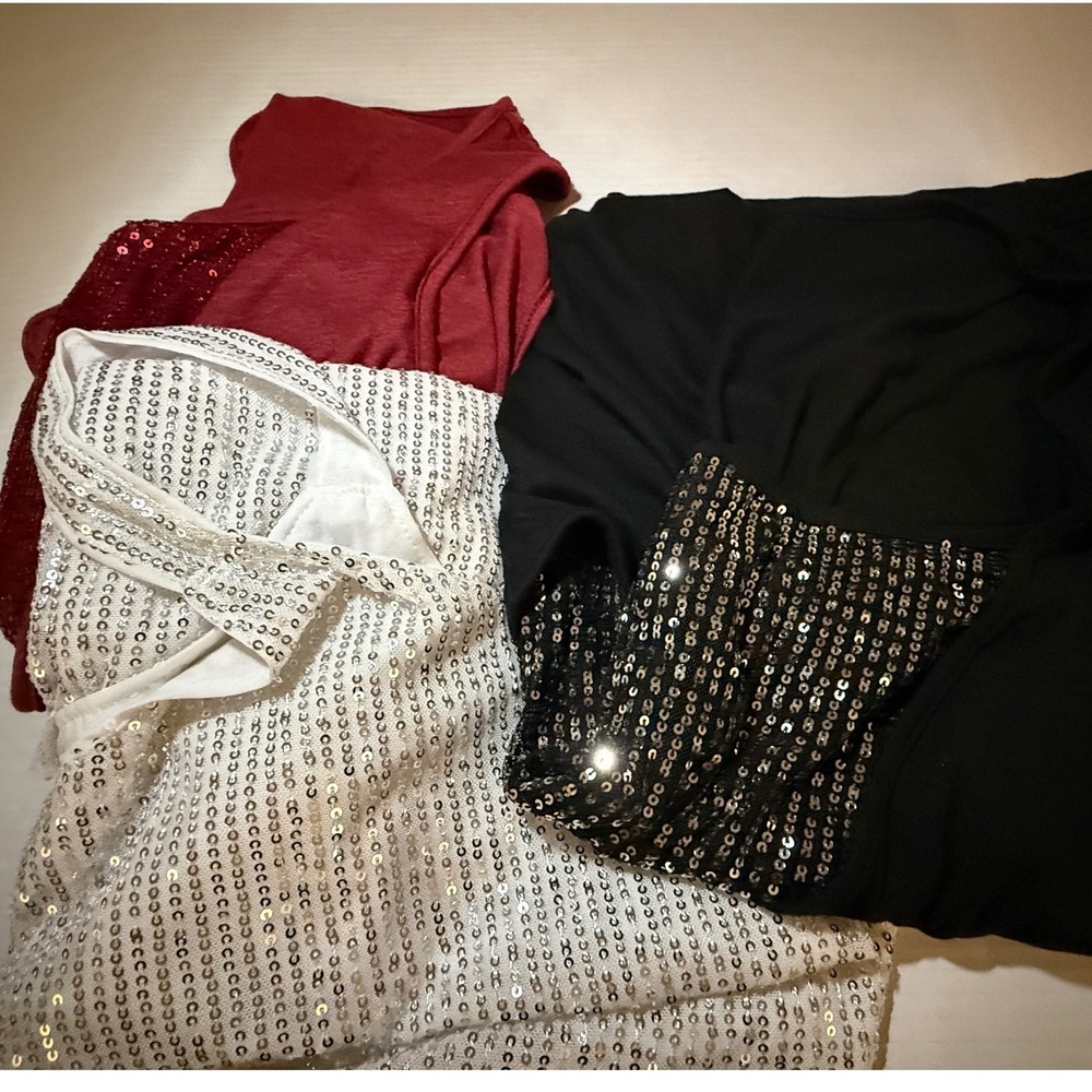 Lot of 3 Womens Sequin Tank Tops Bundle White Black Burgundy Sparkle Camis SHEIN